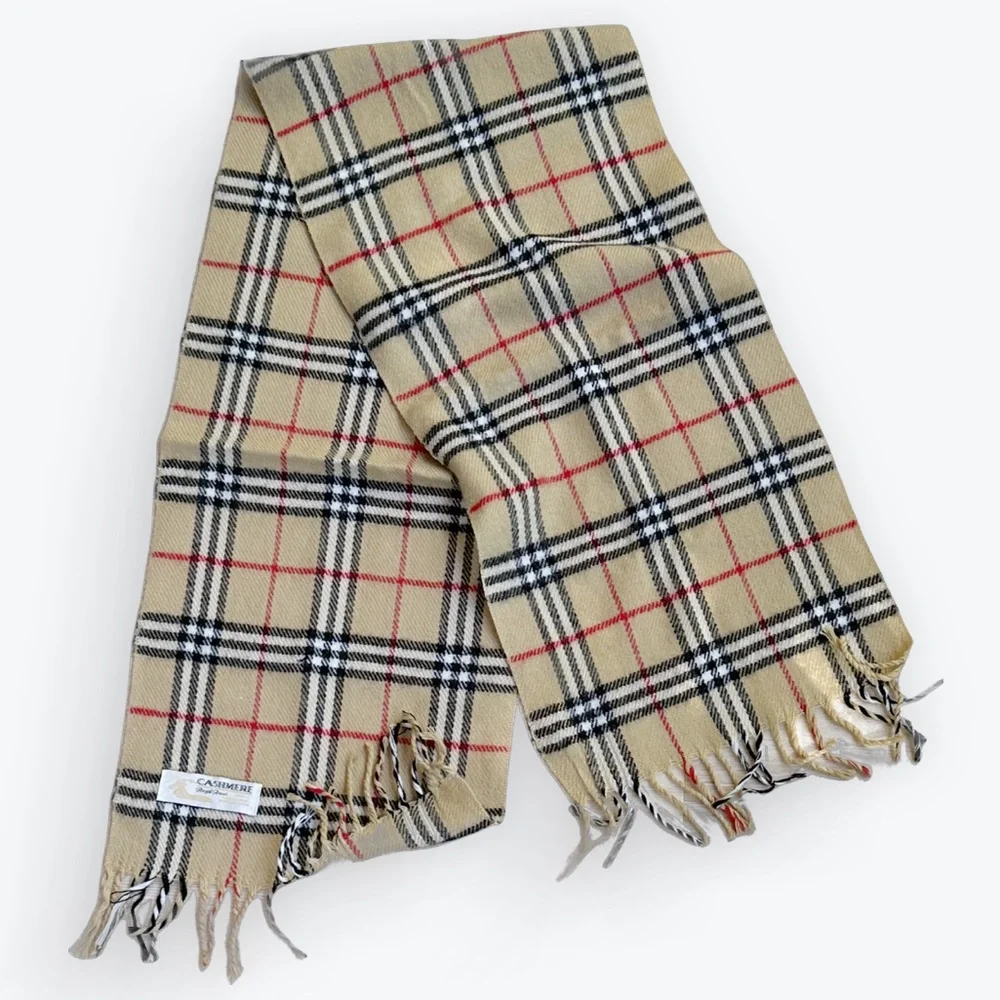 Cashmere Quiet Luxury New England Plaid Classic Vintage Neutral Scarf ~ Unisex